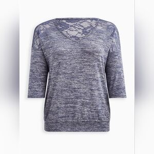 105 Torrid 4 4X Blue Lace Detail Blouse